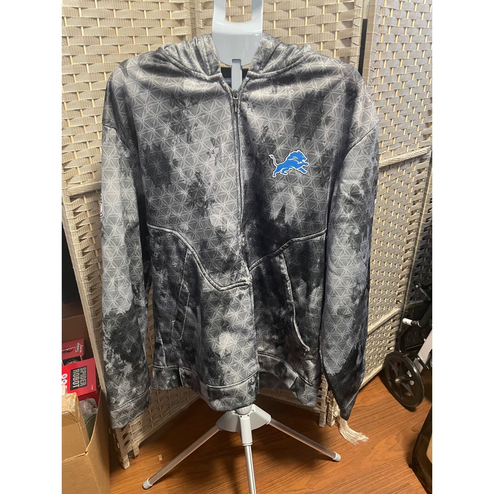 NFL Detroit Lions Full Zip Hoodie Grey Black Tie Dye Geometric Fleece Mens L
